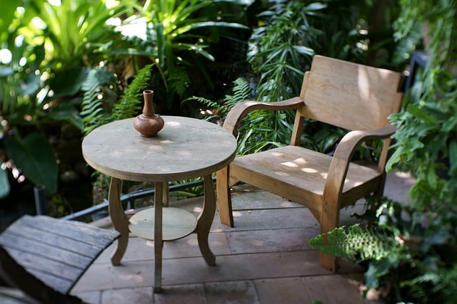 Outdoor dining area in backyard garden in Perth